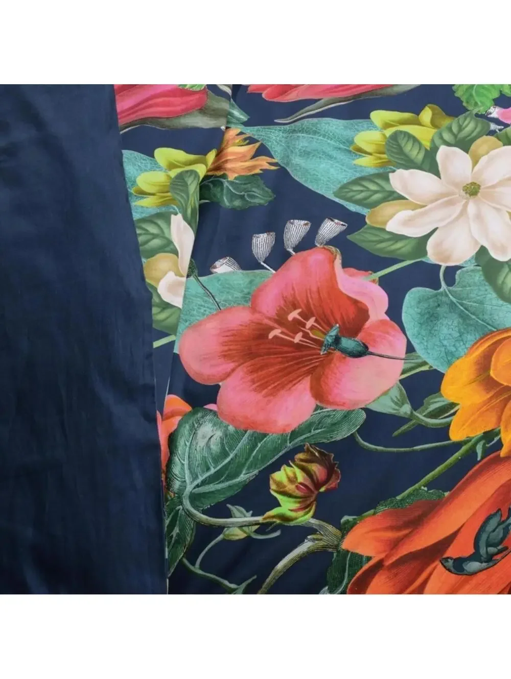 PB Style Floral Print Queen Duvet Sateen Cotton 3Piece Set Navy Blue Pink NWT